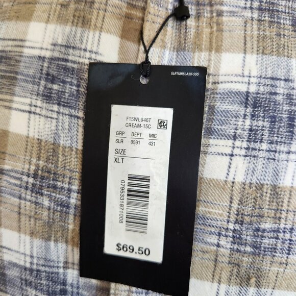 Solaris Shirt Men's Tall Man Cream White  Plaid ButtonUp Long Sleeve Size XLT 14 - Picture 15 of 15